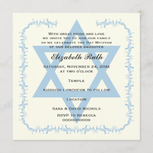 Invitación Estrella azul de David damask Bat Mitzvah invitaci