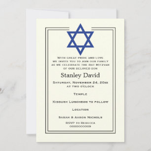 Invitación Estrella azul de David doble borde Bar Mitzvah
