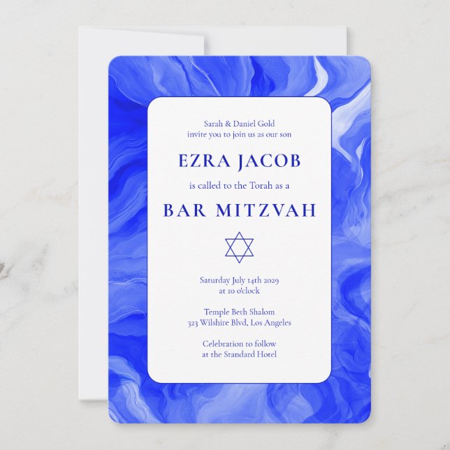 Invitación Estrella azul de mármol de David Personalizado Bar (Anverso)