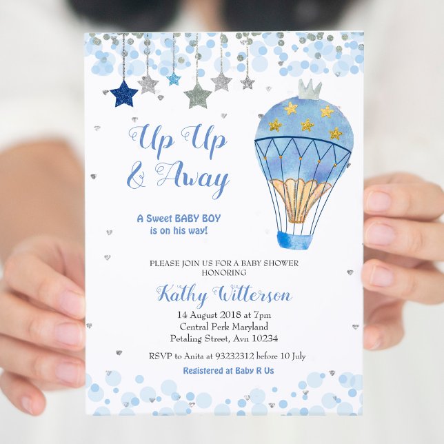 Invitación Estrella azul del Purpurina Baby Shower de globo a (Subido por el creador)