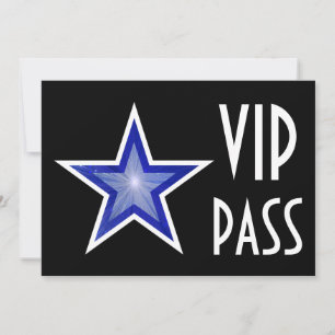 Invitación Estrella azul oscura 'VIP PASS' horizontal negra