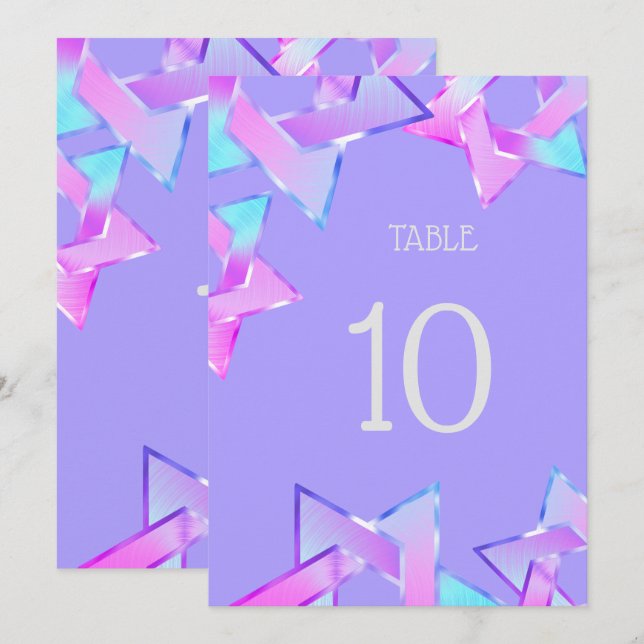 Invitación Estrella azul púrpura rosa Bat Mitzvah de David (Anverso / Reverso)