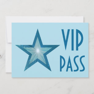 Invitación Estrella azul 'VIP PASS' azul pálido horizontal
