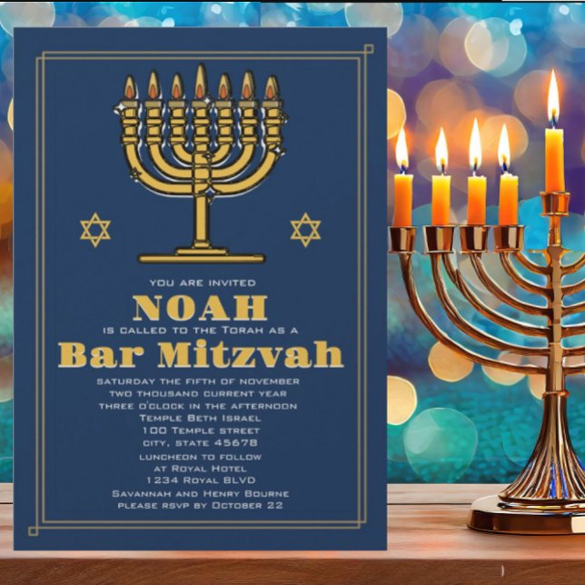 Invitación Estrella azul y dorada de David Bar Mitzvah (Subido por el creador)