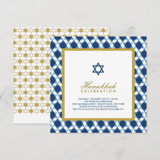 Invitación Estrella Azul Y Oro De La Fiesta De David Hanukkah