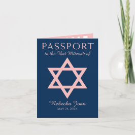 Invitación Estrella azul y rosada del pasaporte de Mitzvah