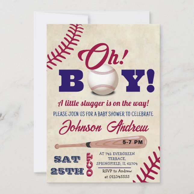 Invitación Estrella Baby Shower All Star de béisbol personal (Anverso)
