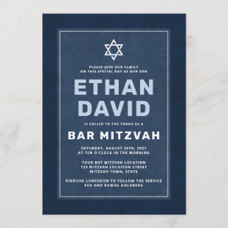 Invitación Estrella blanca azul moderna de David bar mitzvah