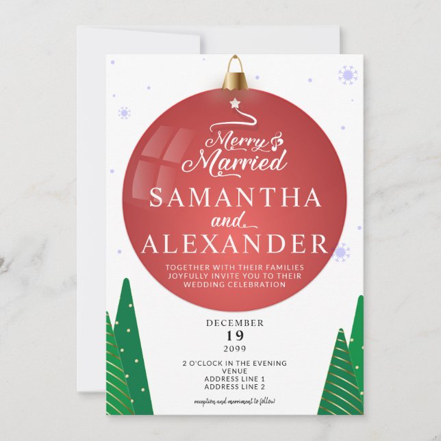 Invitación Estrella Boda de Navidades modernos con foto casad (Anverso)