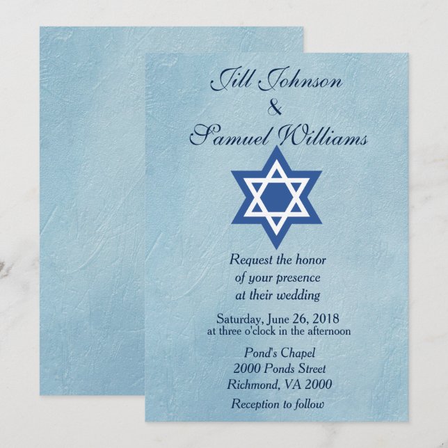 Invitación Estrella Boda judía de David (Anverso / Reverso)
