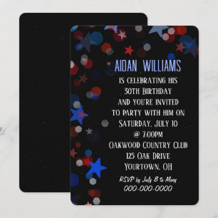 Invitación Estrella Bokeh en fiesta de cumpleaños negra