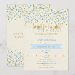 Invitación Estrella Brillante Dorada y Azul Bebé Dorada