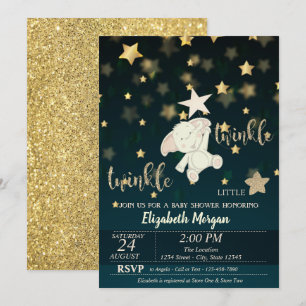 Invitación Estrella Brillante Negro, Dorado Brillo, Regadera 