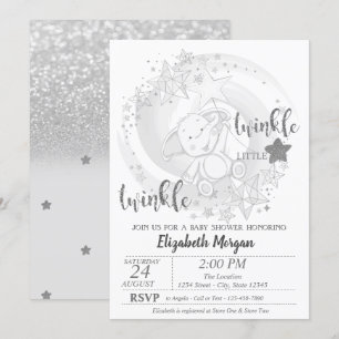 Invitación Estrella Brillante Plata Purpurina, Fiesta de Bebé