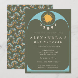 Invitación Estrella Celeste Verde Azul Moderno Bat Mitzvah  I