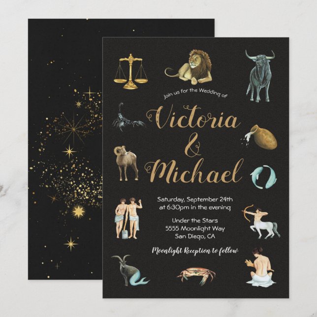Invitación Estrella celestial de Zodiac Signos de Constelació (Anverso / Reverso)