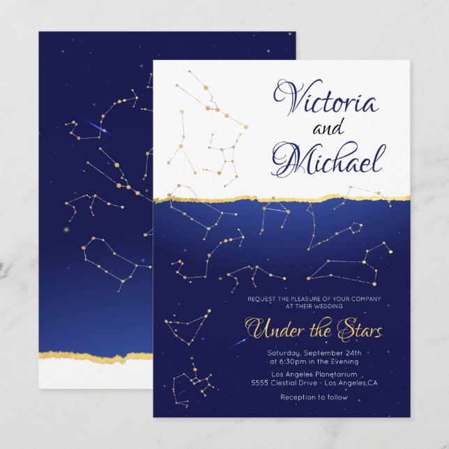 Invitación Estrella celestial de Zodiaco firma constelación (Anverso / Reverso)
