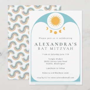 Invitación Estrella Celestial Sol Amarillo Azul Moderno Bat M