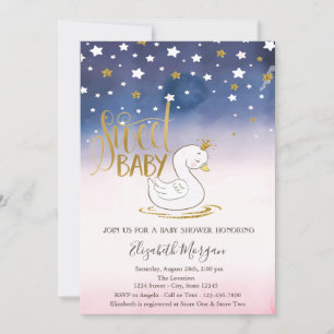 Invitación Estrella con Brillo Dorado, Baby Shower de Cisne