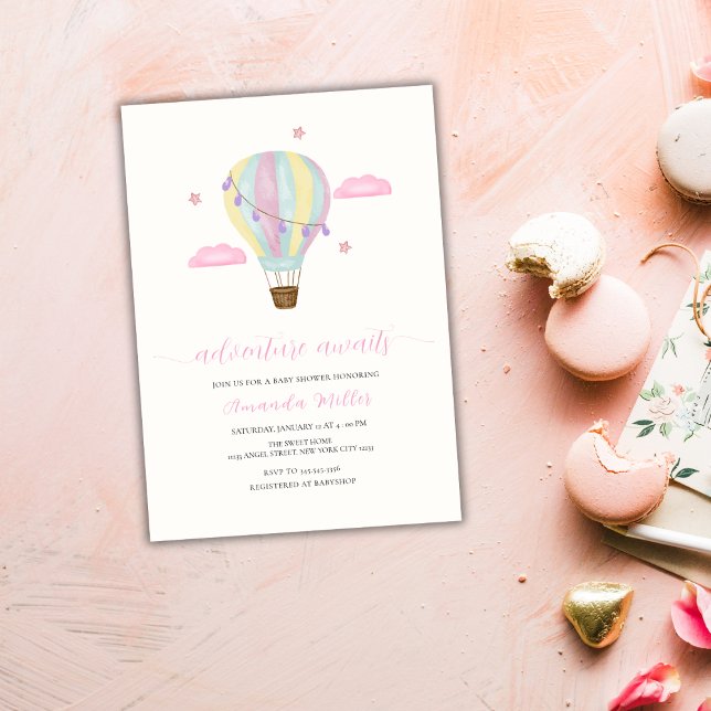 Invitación Estrella de aire caliente Rainbow Air Balloon Clou (Rainbow Hot Air Balloon Cloud Star Baby Shower Invitation)