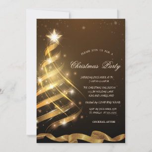 Invitación Estrella de árbol de Navidad dorado Fiesta de Navi