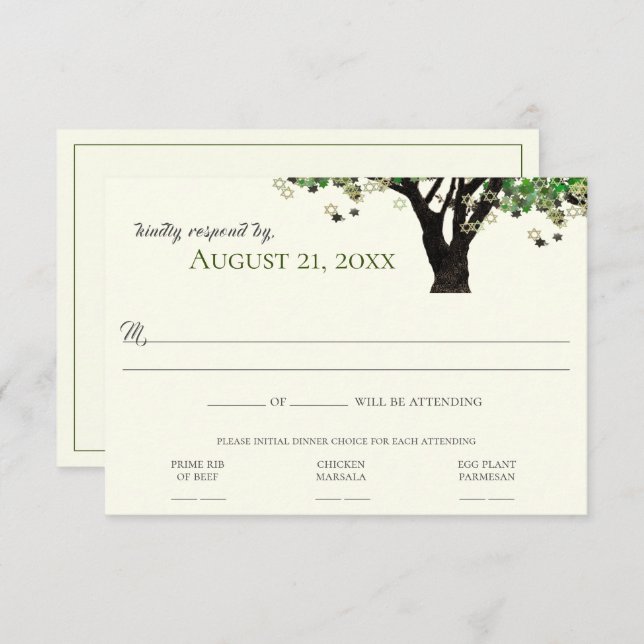 Invitación Estrella de árbol enmarcada de David Mitzvah RSVP (Anverso / Reverso)