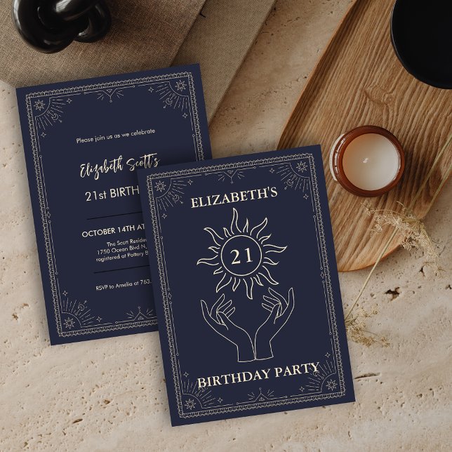 Invitación Estrella de Astrología Mística Púrpura 21 cumpleañ (Purple Mystic Astrology Star 21st Birthday Invitation)