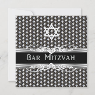 Invitación Estrella de Bar Mitzvah negro metal plateado hombr