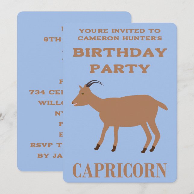Invitación Estrella de Capricornio Signo de cabra Cumpleaños  (Anverso / Reverso)