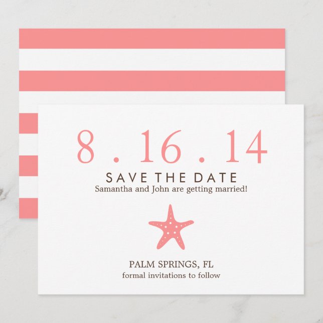 Invitación Estrella de Coral Boda Guardar la Fecha (Anverso / Reverso)