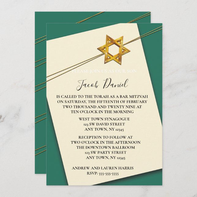 Invitación estrella de David Bar Mitzi (Anverso / Reverso)