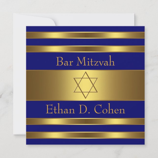 Invitación Estrella de David Bar Mitzvah Azul Marino Dorado (Anverso)