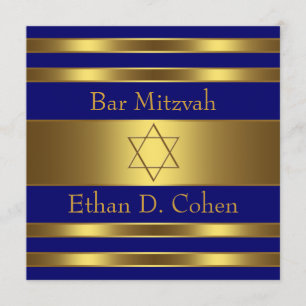 Invitación Estrella de David Bar Mitzvah Azul Marino Dorado