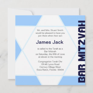 Invitación Estrella de David Bar Mitzvah - azul y blanco