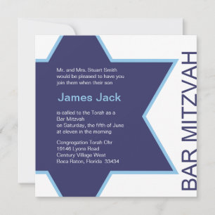 Invitación Estrella de David Bar Mitzvah - blanco y azul