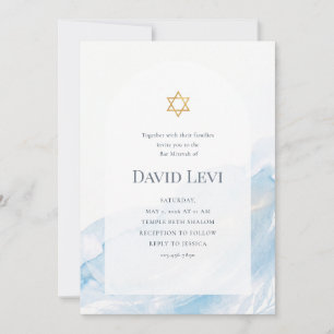 Invitación Estrella de David Bar Mitzvah de Acuarela Azul Mod