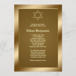 Invitación Estrella de David Bar Mitzvah de oro