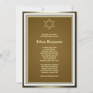 Invitación Estrella de David Bar Mitzvah de oro blanco