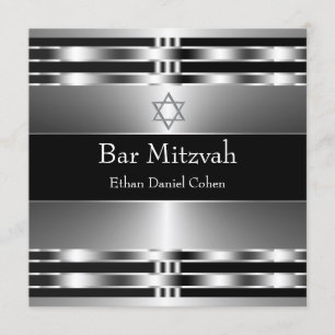 Invitación Estrella de David Bar Mitzvah de plata negra