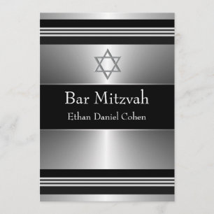 Invitación Estrella de David Bar Mitzvah de plata negra