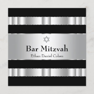 Invitación Estrella de David Bar Mitzvah de plata negra