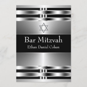 Invitación Estrella de David Bar Mitzvah de plata negra