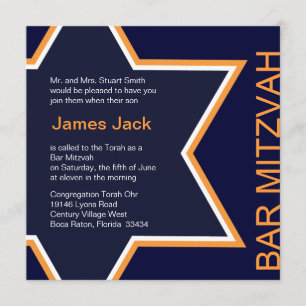 Invitación Estrella de David Bar Mitzvah Naranja y Azul