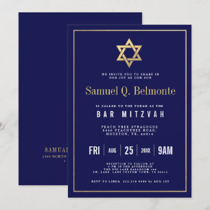Invitación Estrella de David Bar Mitzvah Navy Invitar a w Dis