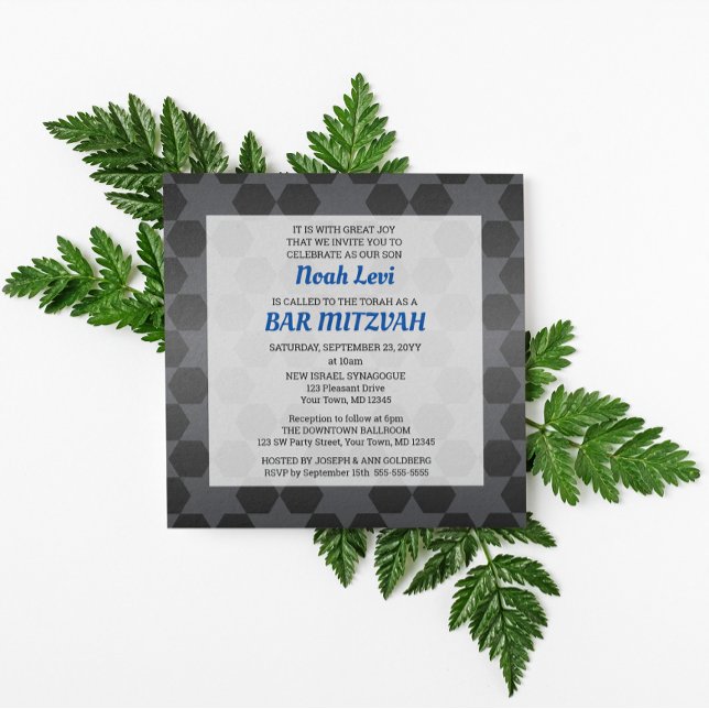 Invitación Estrella de David Black Ombre Bar Mitzvah Square (Subido por el creador)