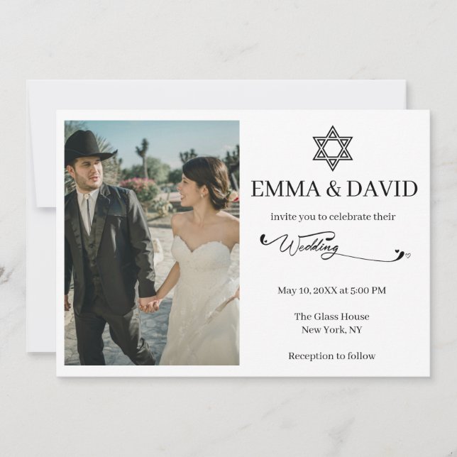 Invitación Estrella de David Boda Judía Moderna Minimalista (Anverso)