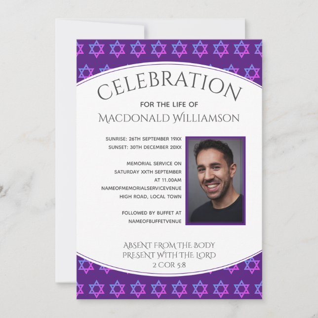 Invitación Estrella de David CELEBRACIÓN DE FÓRMULO DE VIDA (Anverso)