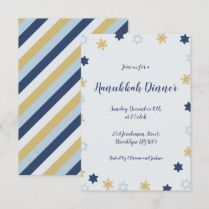 Invitación Estrella de David   Cena de Hanukkah azul y dorada