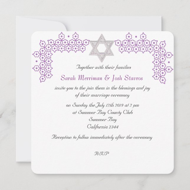 Invitación Estrella de David Chuppah boda judío (Anverso)