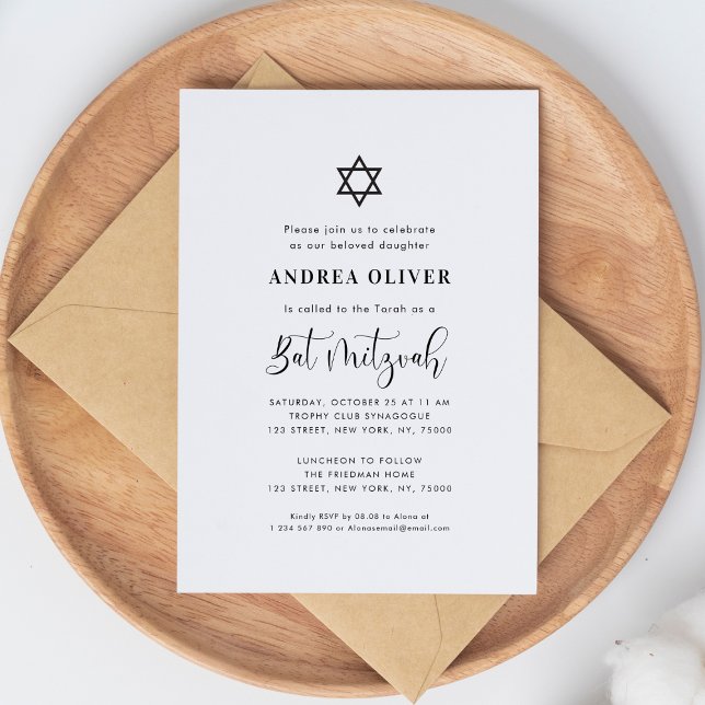 Invitación Estrella de David con Escritura Elegante Bat Mitzv (Subido por el creador)